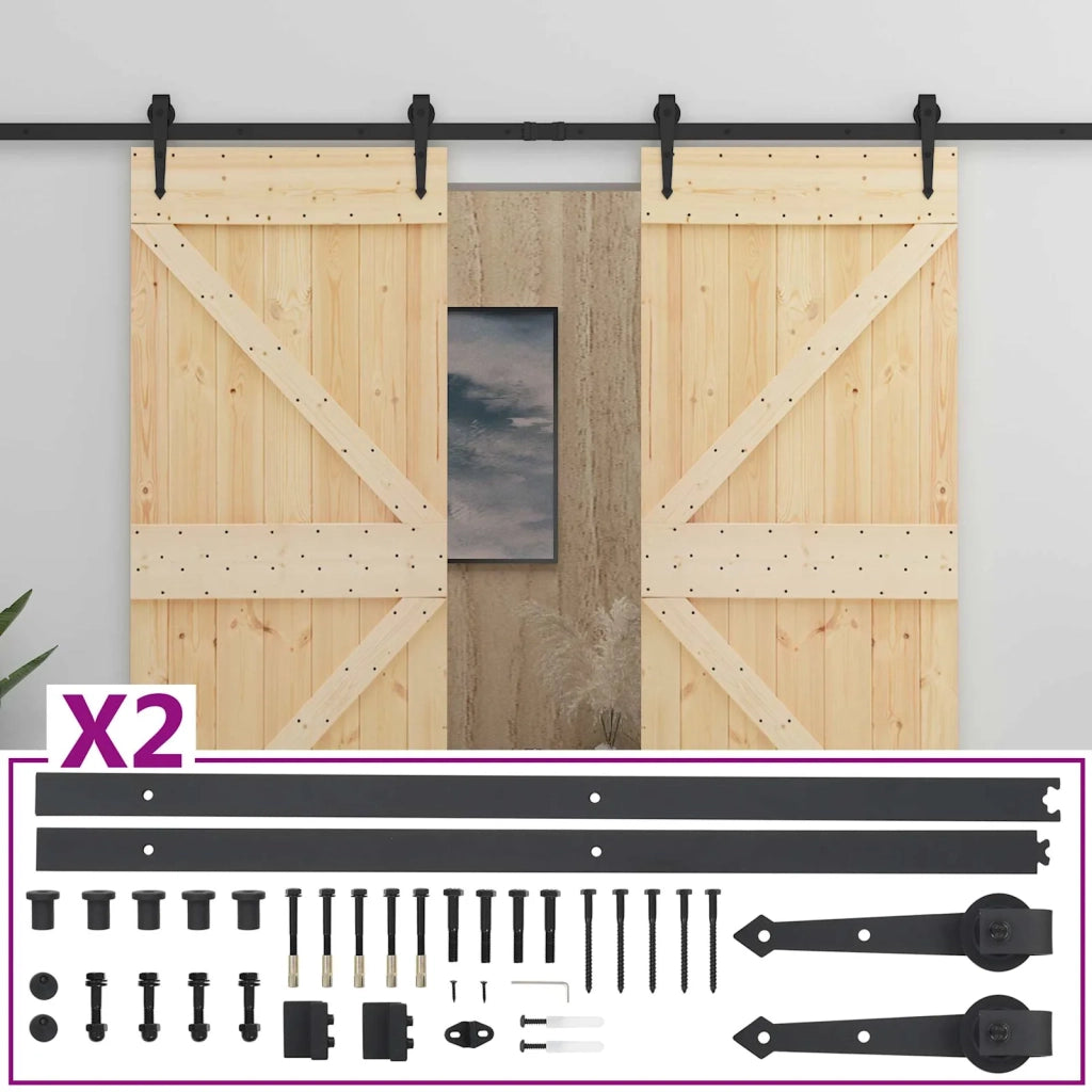 Porta scorrevole 2 pz 90 x 210 cm Legno Massello di Pino 3444877