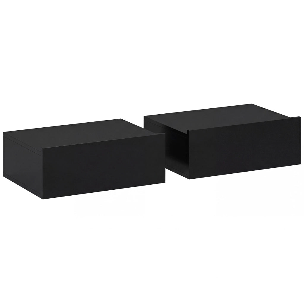 Set di 2 Comodini Sospesi Moderni 40x30x15 cm con Cassetto in Legno Nero