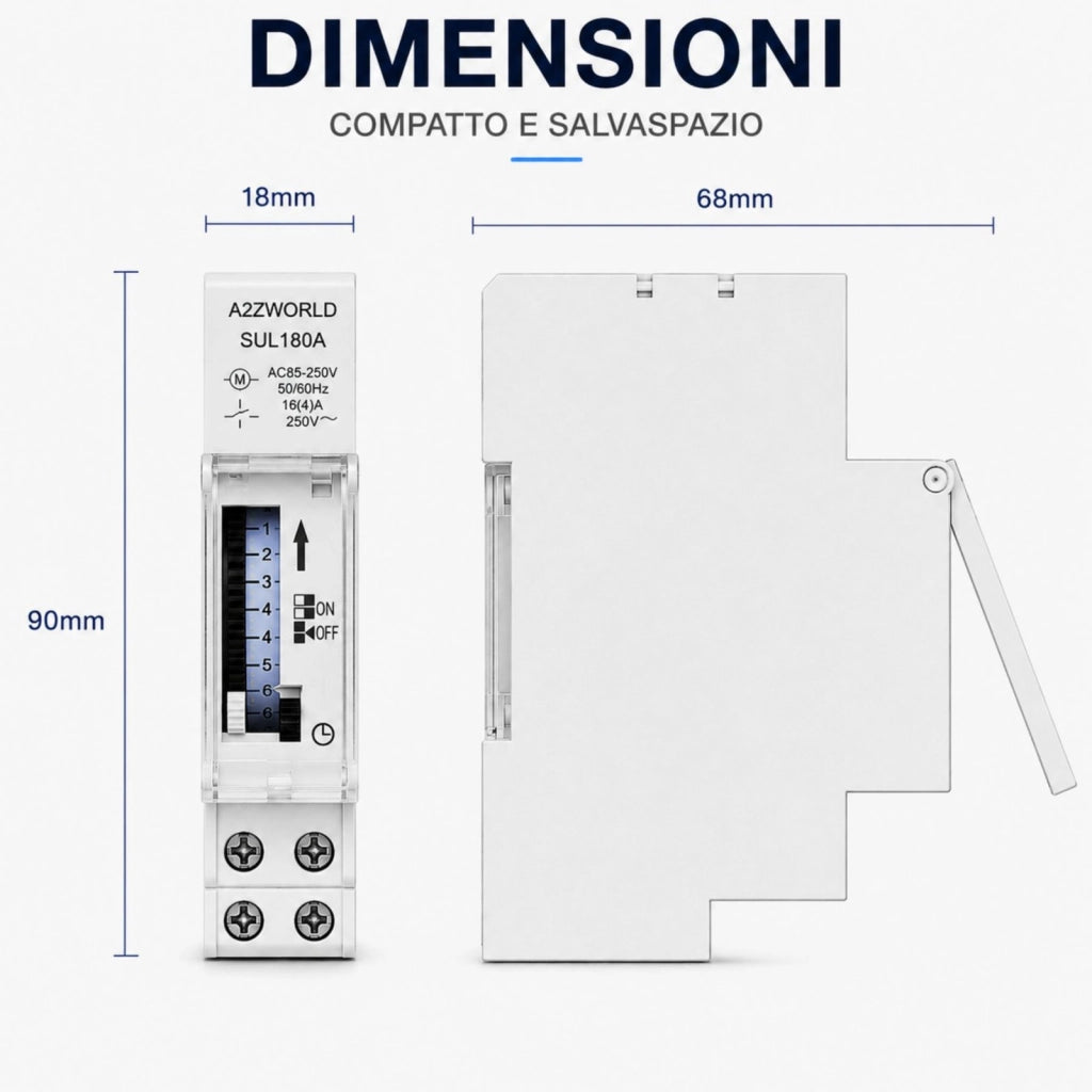 Orologio Interruttore Orario Giornaliero Meccanico su Guida DIN, Timer Switch 24 Ore, Riserva di Carica 100 Ore, 16A, 85-250V AC, 96 Pin, Programmazione Minima 15 Minuti