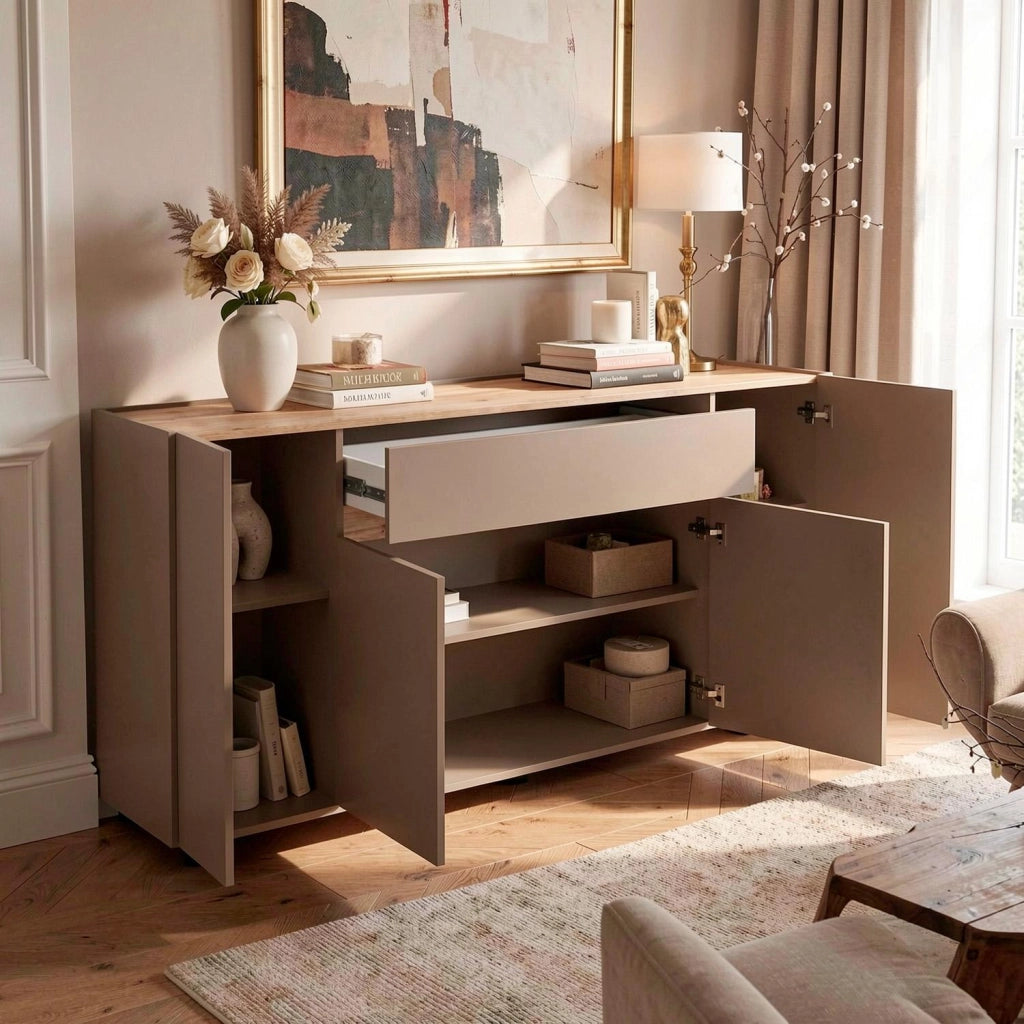 Credenza Moderna Madia Con 4 Ante E 1 Cassetto Mobile Contenitore Per Sala Da Pranzo Soggiorno Design Senza Maniglie Elegante Capiente 170 X 85 X 40 Cm Congo E Rovere