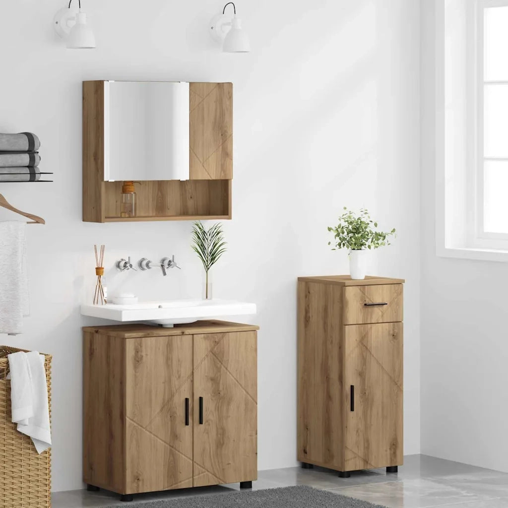 Set di mobili per il bagno con porta 3 pcs Rovere artigianale 3392962