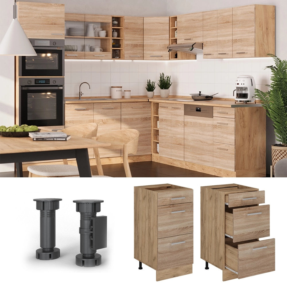 Mobiletto base per cucina R-Line Sonoma/Rovere dorato 40 cm con cassetti, PL Antracite Vicco