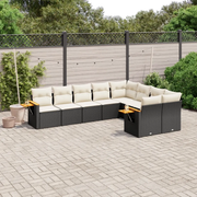 Set Divani da Giardino 9 pz con Cuscini Nero in Polyrattan
