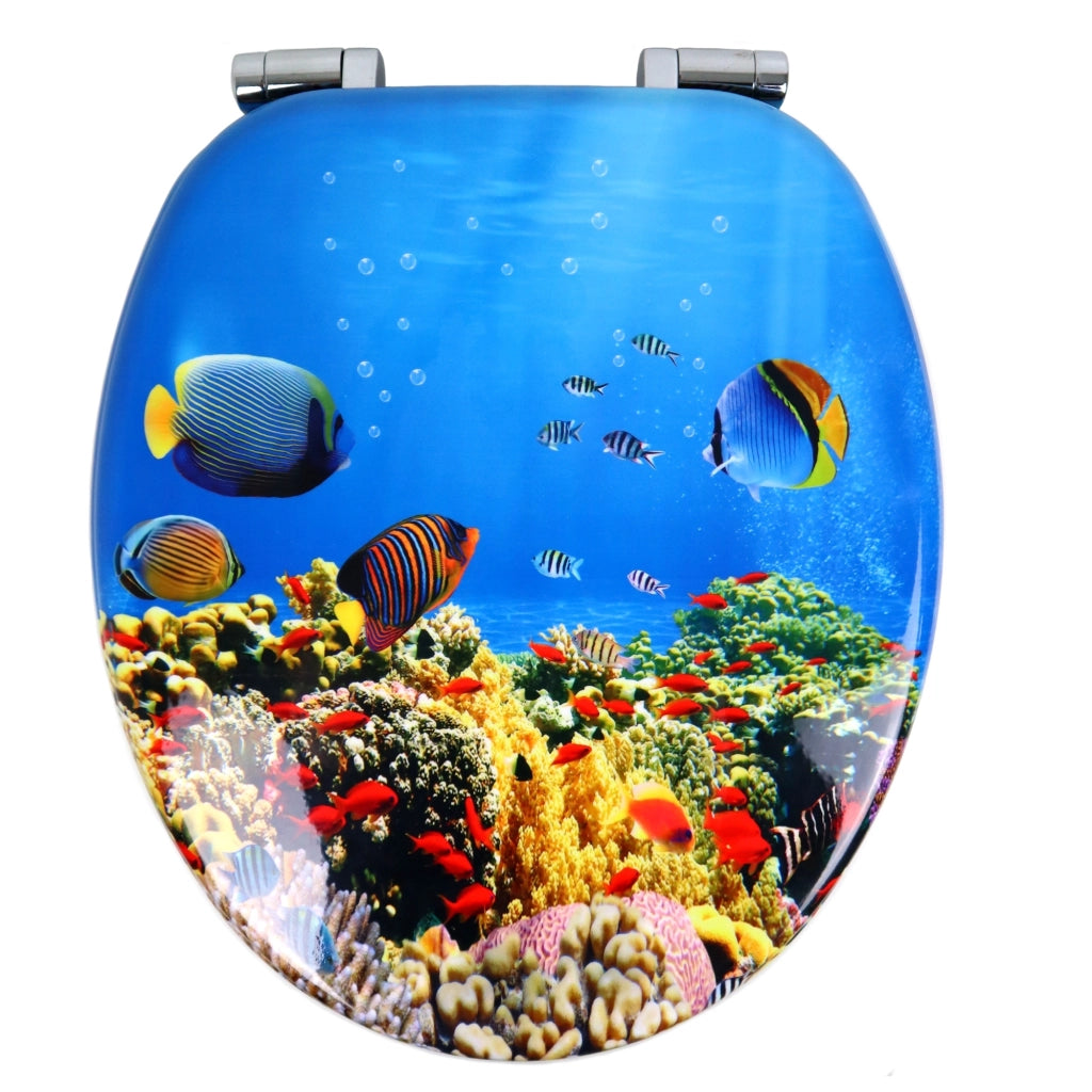 Sedile wc copri vater universale frizionato fantasia in mdf chiusura rallentata *** fantasia coral, confezione 1