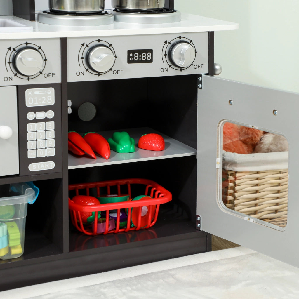 Cucina Giocattolo per Bambini 3-8 Anni con Accessori Frigo Lavandino e Suoni in Legno Marrone