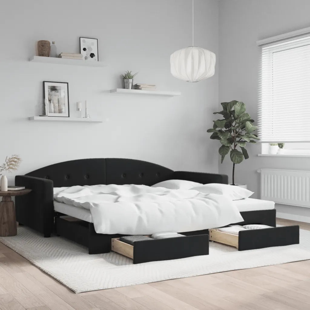 Divano Letto Estraibile con Cassetti-Sofa Letto-Daybed Nero 100x200 cm in Velluto 308787