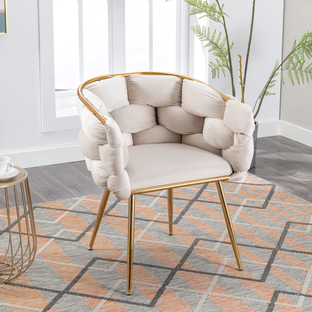 Sedia da accento con braccioli imbottita in velluto beige