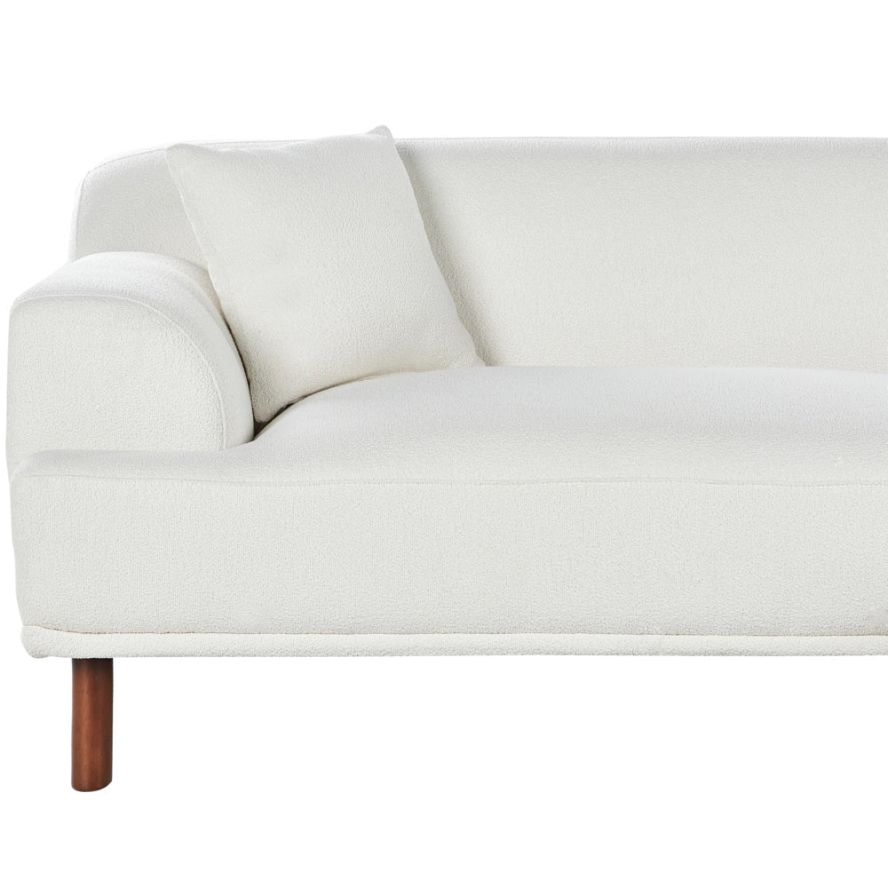 Divano ad angolo sinistro in tessuto bianco lato sinistro con pouf stile minimalista