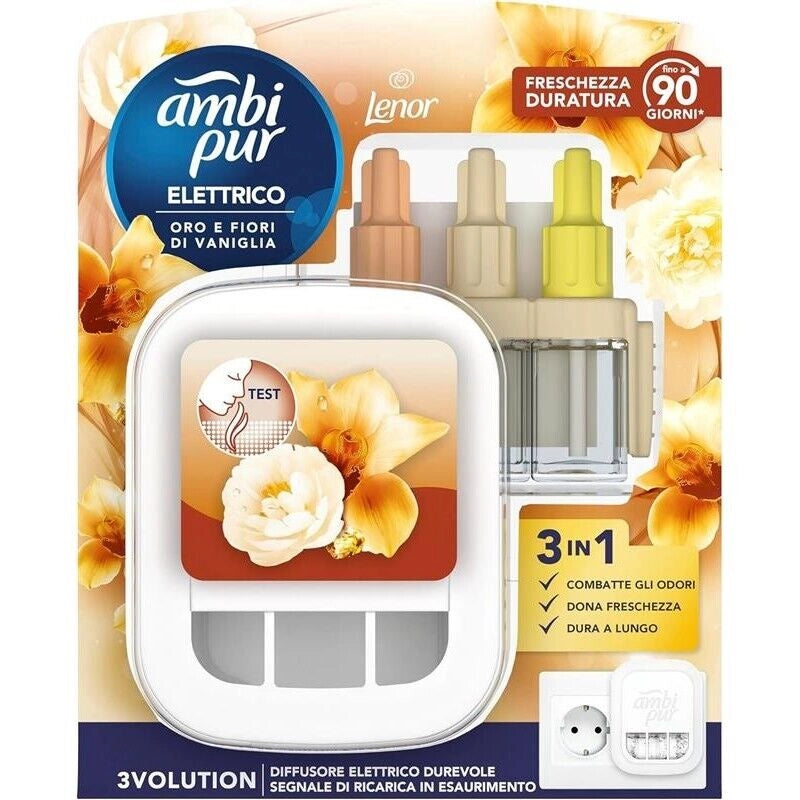 AMBI PUR 3VOLUTION PROFUMATORE 1 DIFFUSORE ELETTRICO CON RICARICA FRAGRANZA ORO E FIORI ELIMINA ODORI FINO A 90 GIORNI