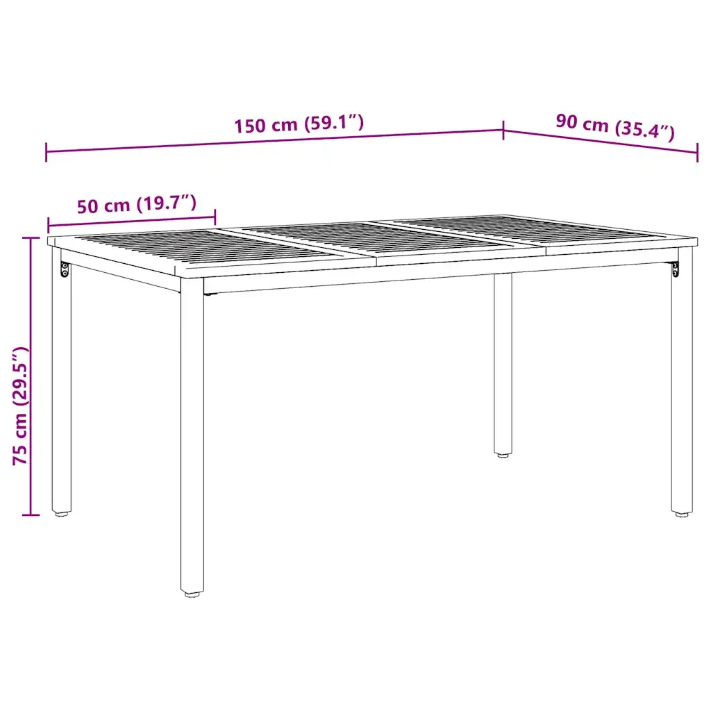 Tavolo da Esterno Naturale e Nero 150 x 90 x 75 cm 4010611