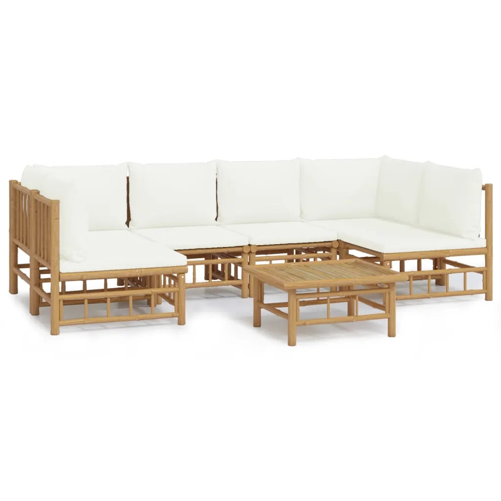 Set Salotto da Giardino 7pz con Cuscini Bianco Crema in BambÃ¹