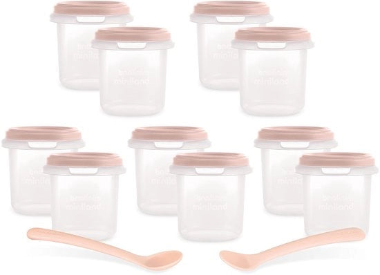Set di conservazione a luce bloccata Dolce 10 pezzi, 200 ml, 10 contenitori a chiusura ermetica con gradazione di misura e 2 cucchiai, sicuri, robusti e lavastoviglie, magnetron e congelatore resistenti.