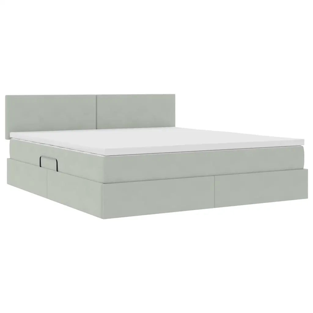 Letto con contenitore e LED Grigio chiaro 160 x 200 cm Velluto