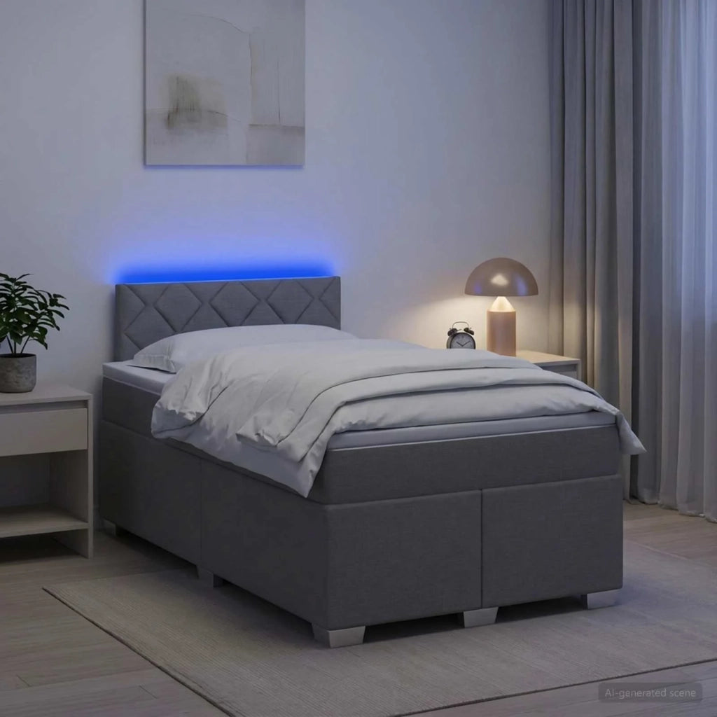 Letto con Box Spring, Materasso e LED Grigio Chiaro Tessuto 3451903