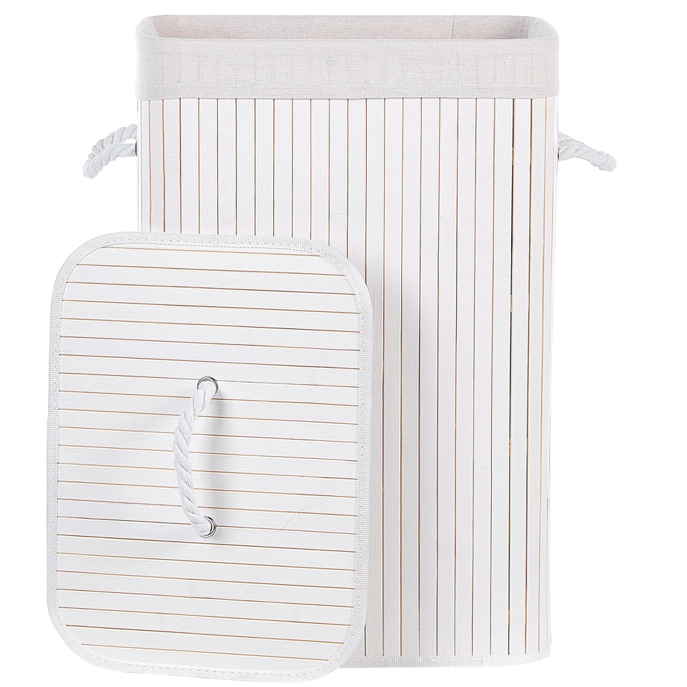 Cestino portaoggetti in bambù bianco con coperchio Cestino per biancheria Accessori pratici lavanderia bucato