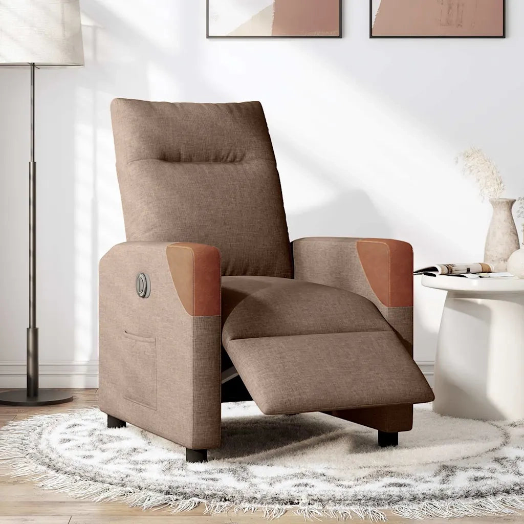 Poltrona | Sedia Relax Elettrica Reclinabile Marrone in Tessuto