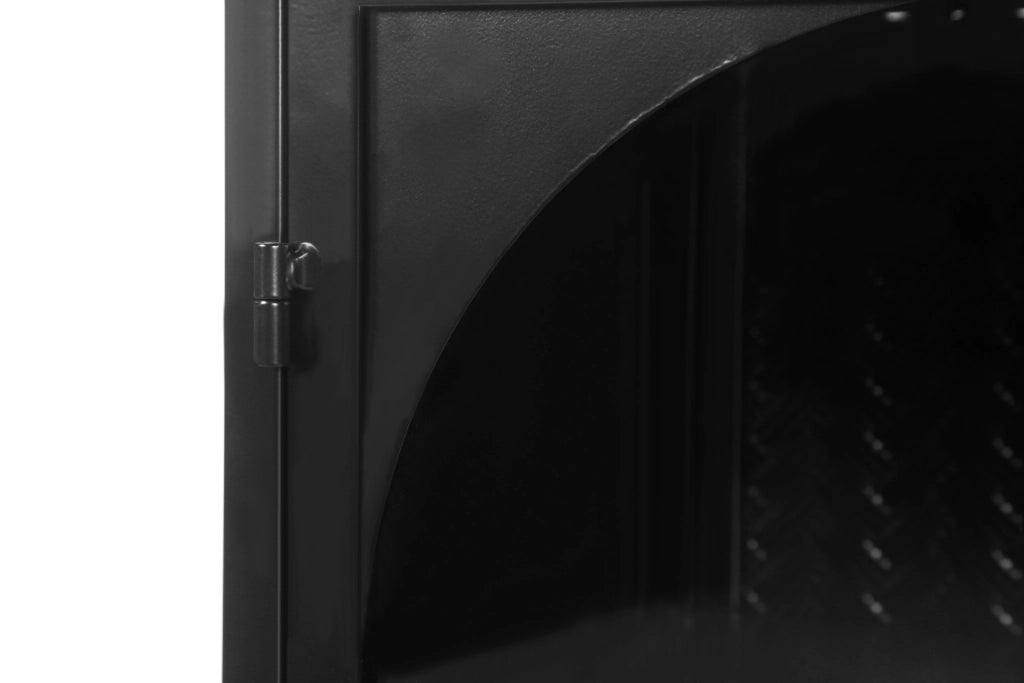 Mobile da parete moderno a due ante in metallo e vetro temperato, colore nero, con ripiani interni regolabili