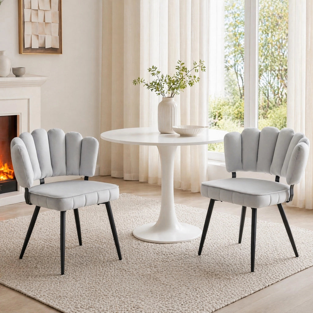 SEDIA Imbottita 80 cm Tessuto Grigio Chiaro e Metallo Nero Set da 2 pezzi