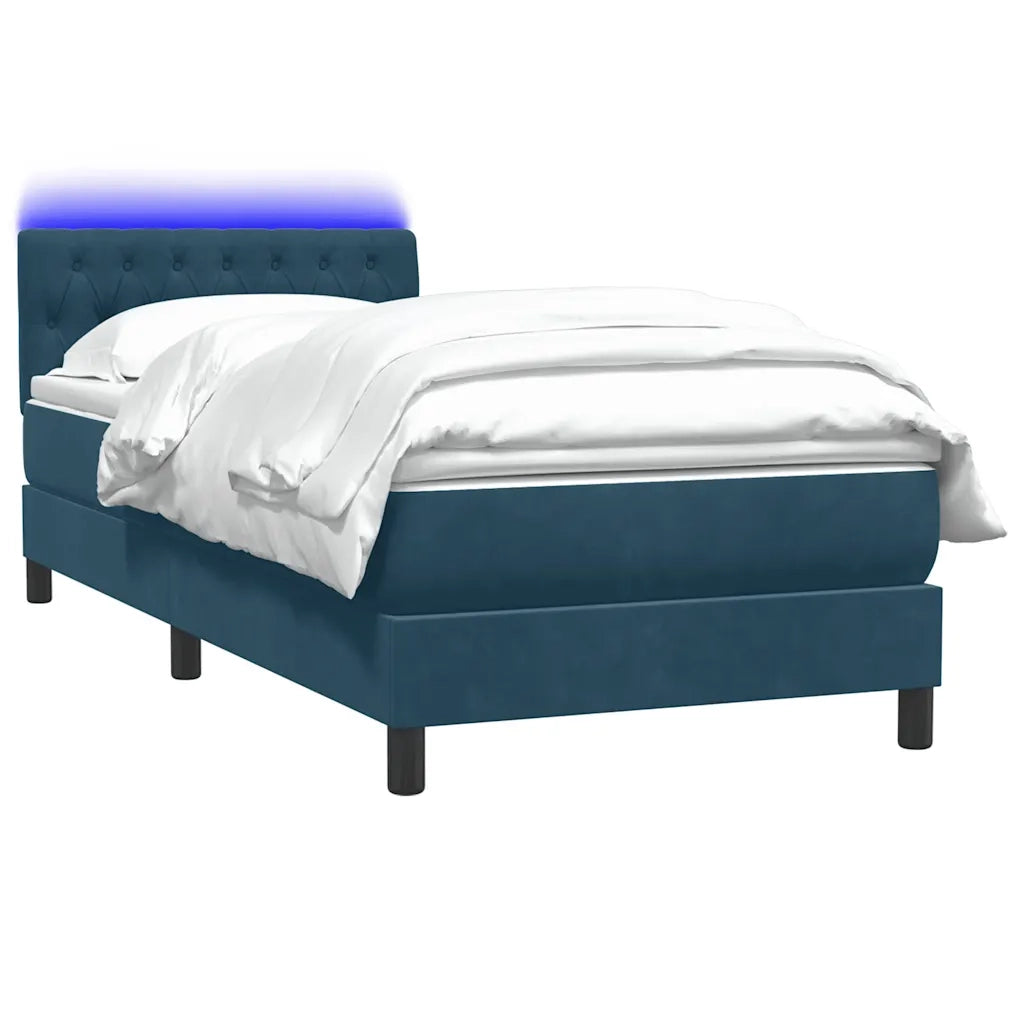 Letto a Molle con Materasso e LED Blu Scuro 80x220 cm Velluto 3317197