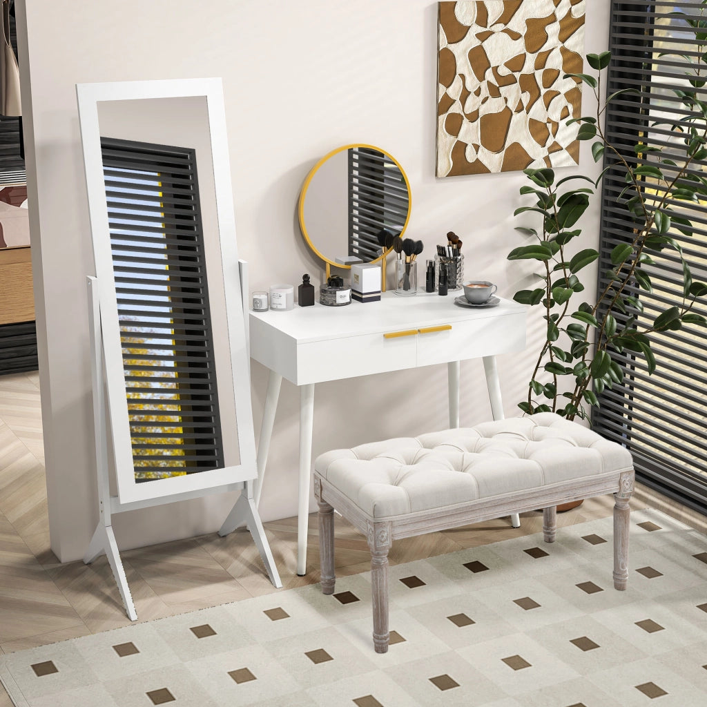 Specchio con 4 Gambe Regolabile ¨C zephmum ¨C Legno e Vetro, Bianco, 47x46x148 cm