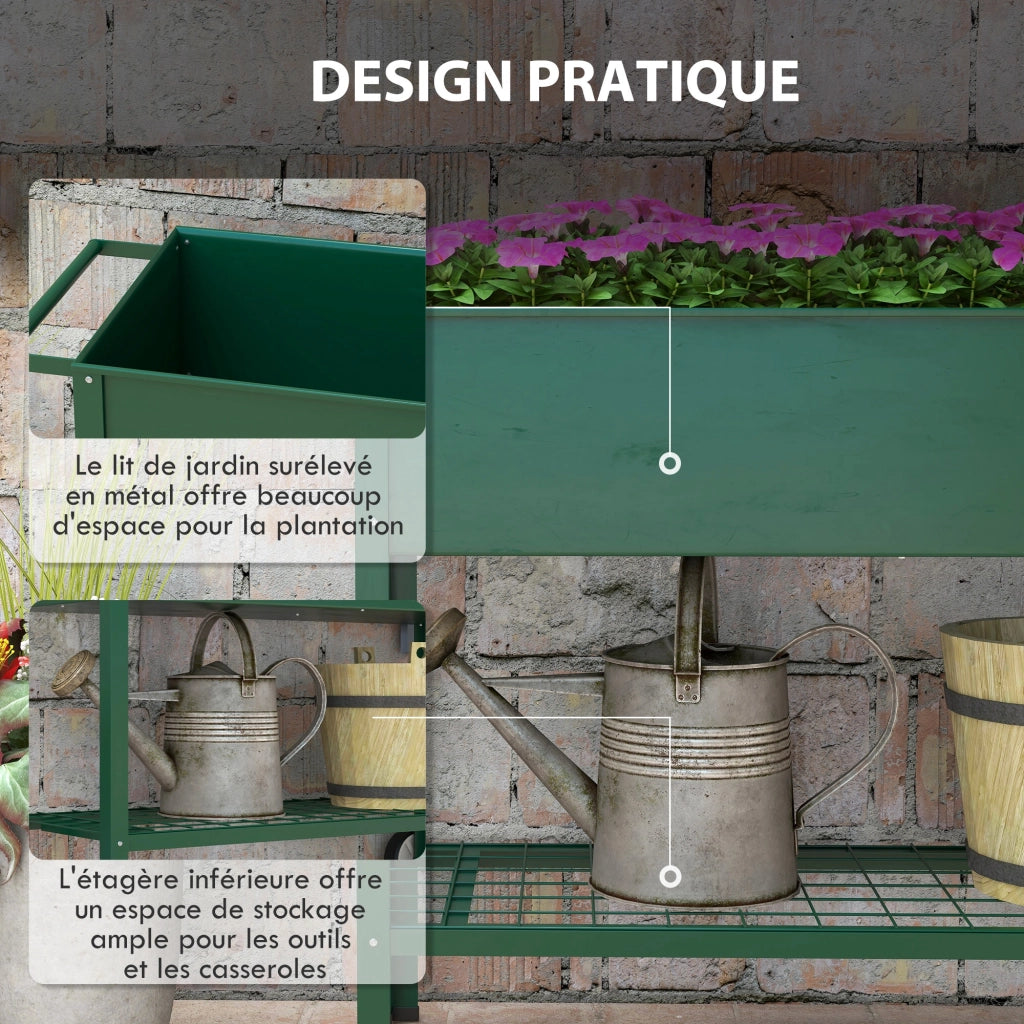 Fioriera con Ruote e Vassoio ¨C zephmum ¨C Verde 109x44x80 cm