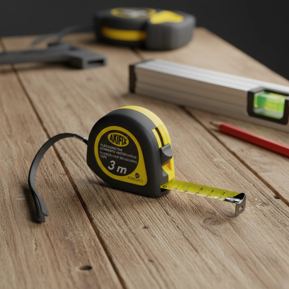 Flessometro gommato antiscivolo professionale akifix 3 m x 19 mm