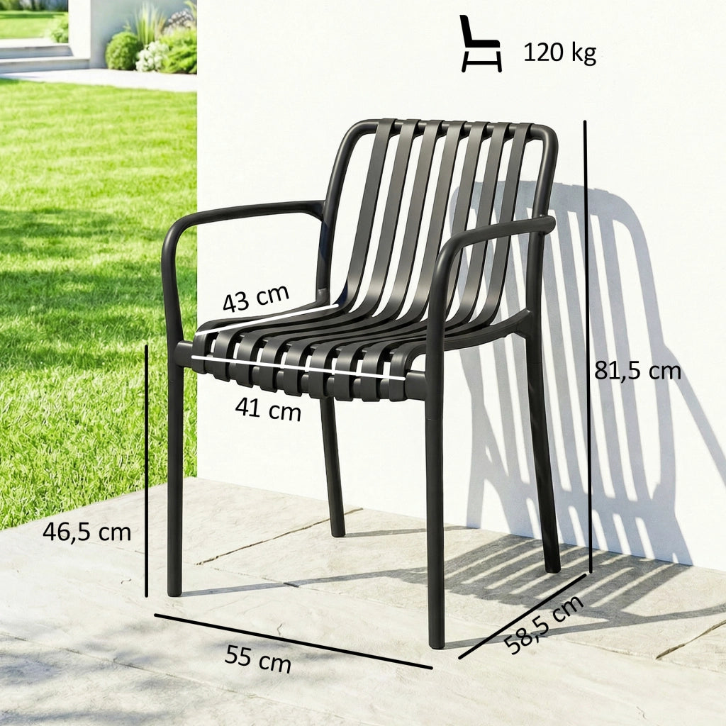 Sedia da giardino impilabile con braccioli ¨C zephmum ¨C nero 55x58.5x81.5 cm