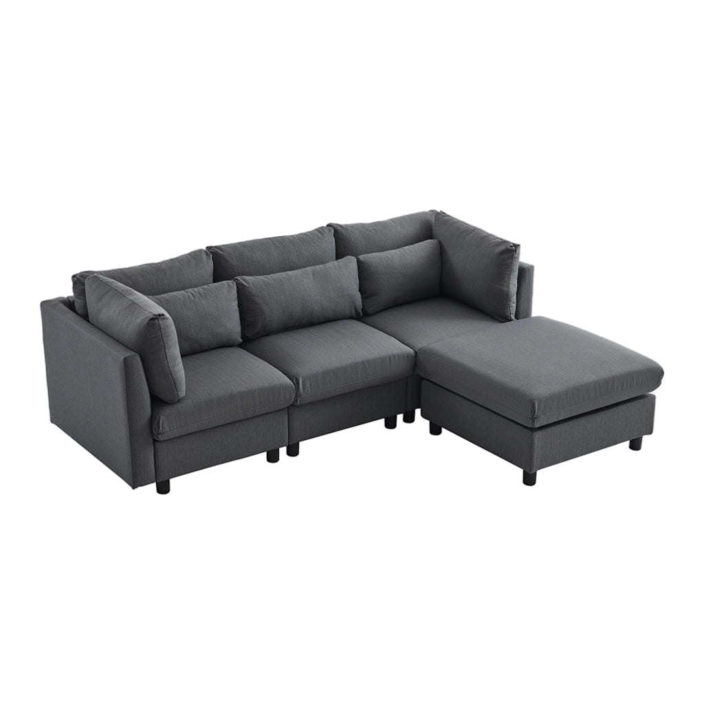Sofa moderno a tre posti - Zephmum- Design L con pouf angolare