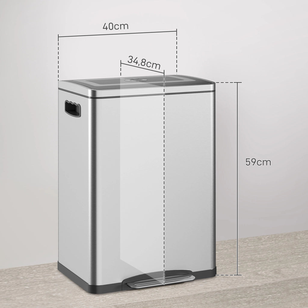 Pattumiera con Pedale e Coperchio ¨C Xylo ¨C Acciaio Inox, 2x20L, Argento