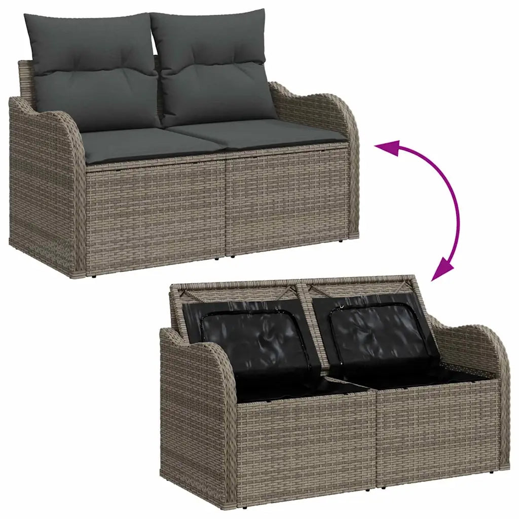 Set Divano da Giardino 7 pcs Grigio Poly Rattan
