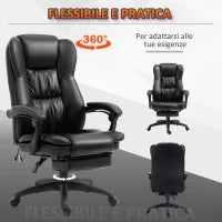 Sedia da Ufficio ad Altezza Regolabile con 6 Punti Massaggianti, in Finta Pelle, 68.5x68.5x113-121 cm, Nera