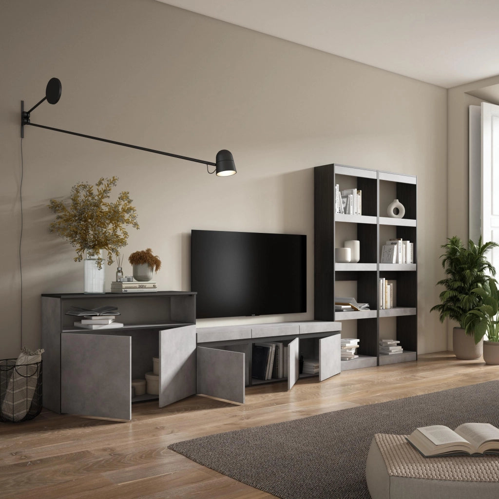 Mobile TV, Soggiorno, 370x35x186cm, Per TV fino a 65", Set di mobili, grigio cemento RF3170