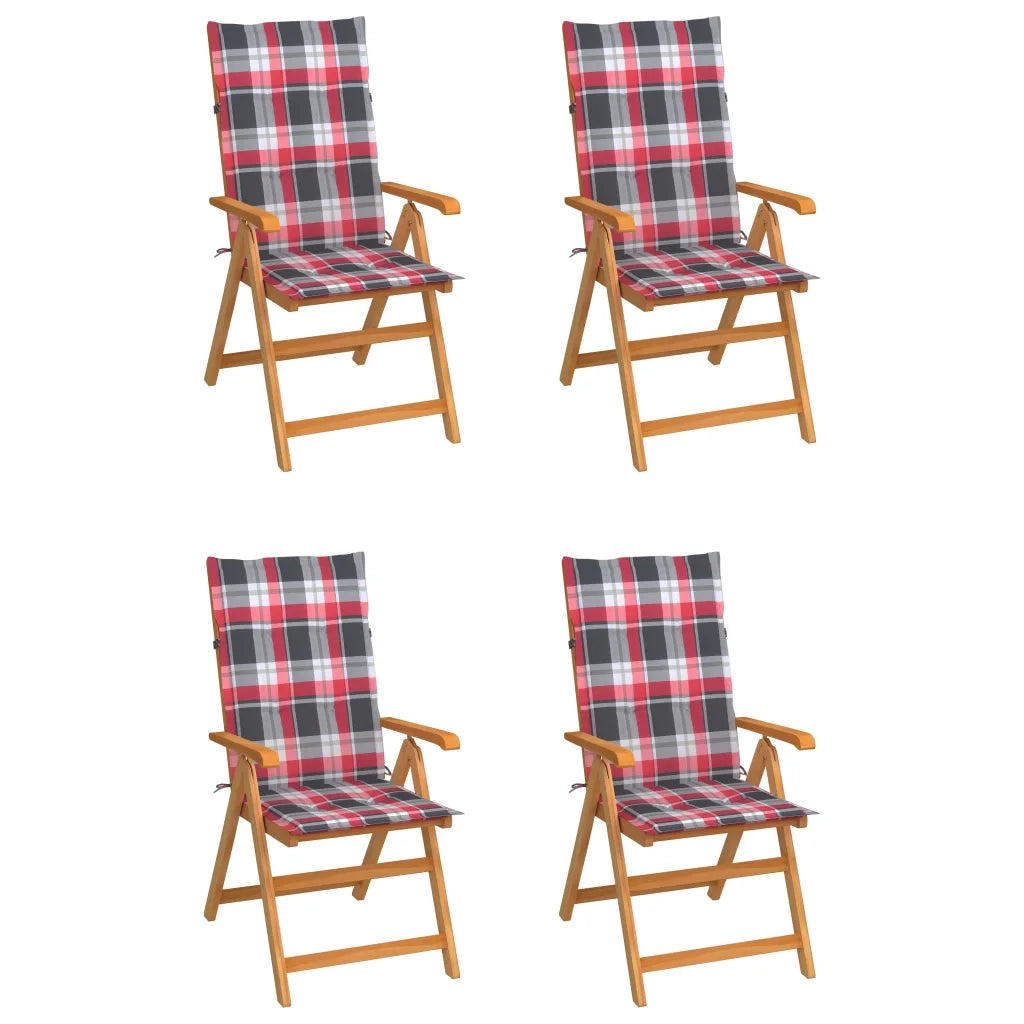Sedie Giardino 4 pz con Cuscini Rossi a Quadri Massello di Teak cod mxl 67185