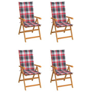 Sedie Giardino 4 pz con Cuscini Rossi a Quadri Massello di Teak cod mxl 67185