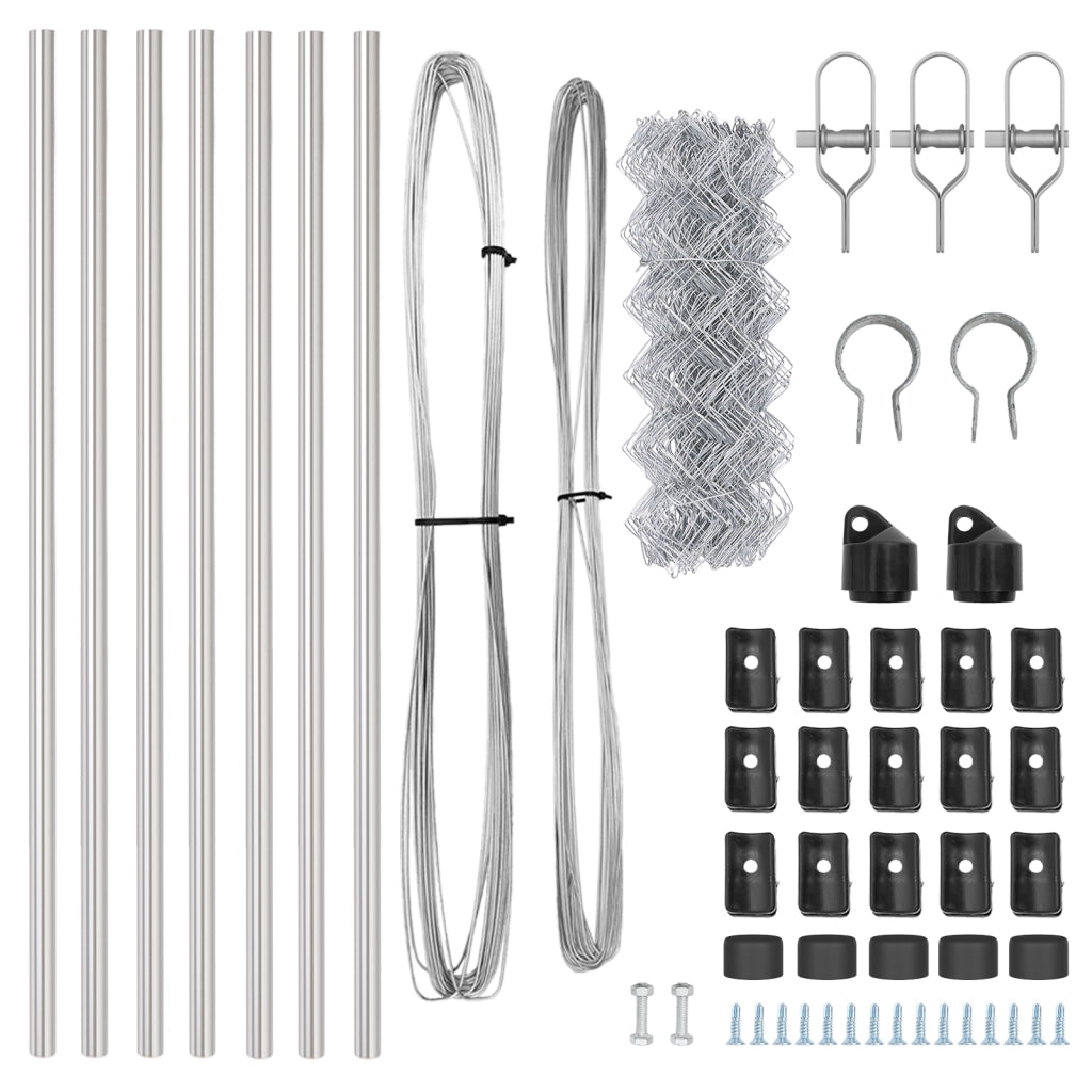 Recinzione a Maglie Metalliche con 7 Pali 0.8x10 m Acciaio Zincato