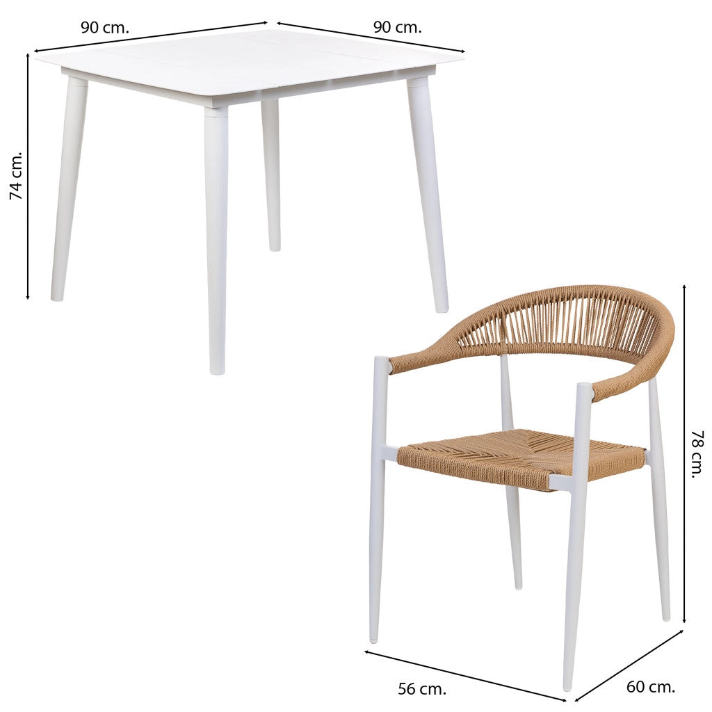 Set tavolo e 4 sedie beige, tavolo: 90x90x74.sedia(4): 56x60x78