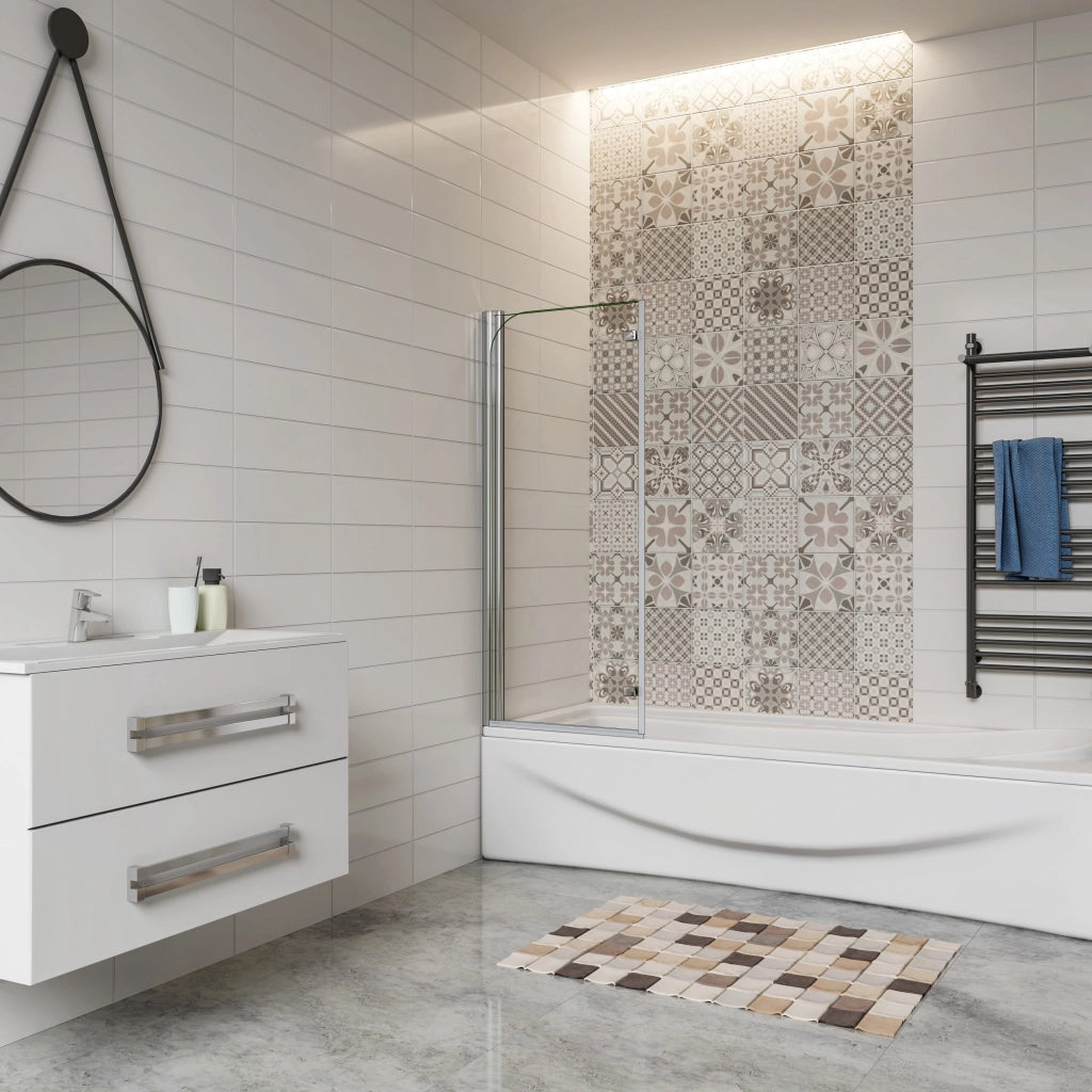 H.140 cm Sopravasca da Bagno da 90 cm Doccia Due Ante Pieghevoli a Libro Vetro Temperato 6 mm Anticalcare Telaio Cromato Lucido