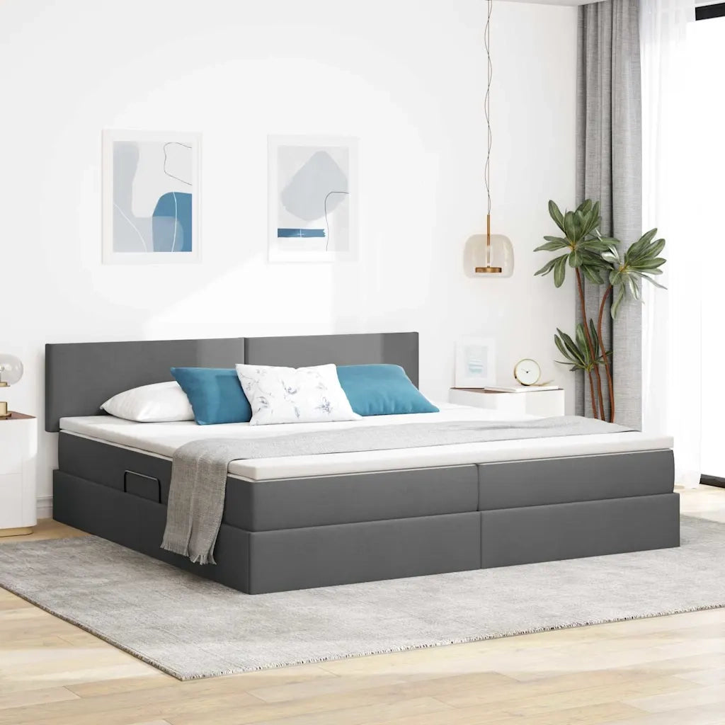 Letto con contenitore LED e materasso Grigio Scuro 200 x 200 cm