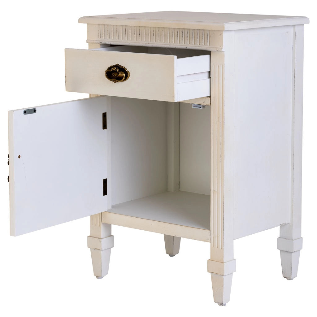 Tavolino in legno laccato bianco con griglia 46x36x68h cm