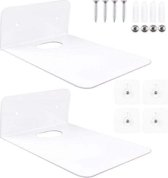 Set di pannelli da parete in legno bianco flottante con bordi di display in metallo - 2 pezzi - senza foratura - per bagno, camera da letto, soggiorno, cucina