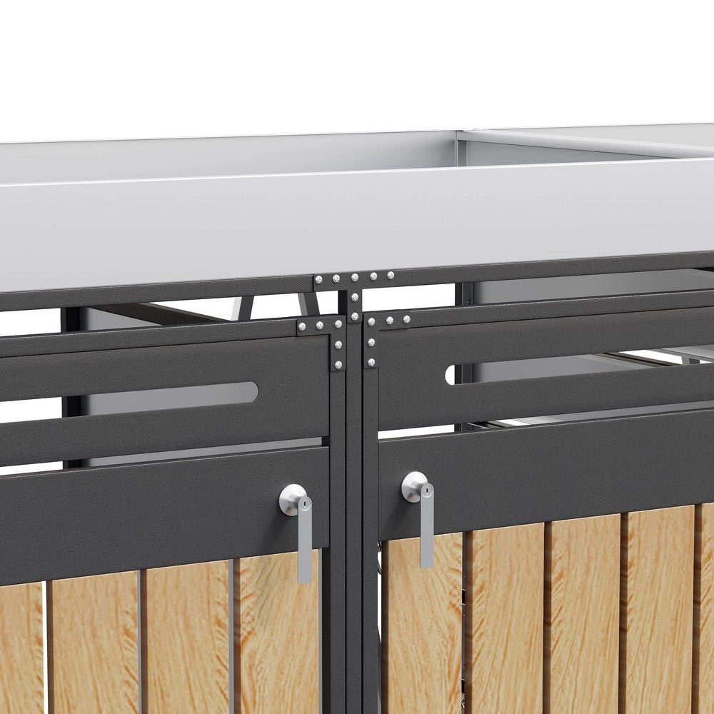 Box Portarifiuti 4 Pezzi con Fioriera ¨C Xylo ¨C Legno, Armadietto da Giardino con Serratura