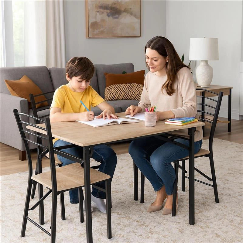 SET ZOY CON TAVOLO E 4 SEDIE PIEGHEVOLI COLORE NERO E ROVERE, STRUTTURA IN METALLO E SEDUTA IN LEGNO