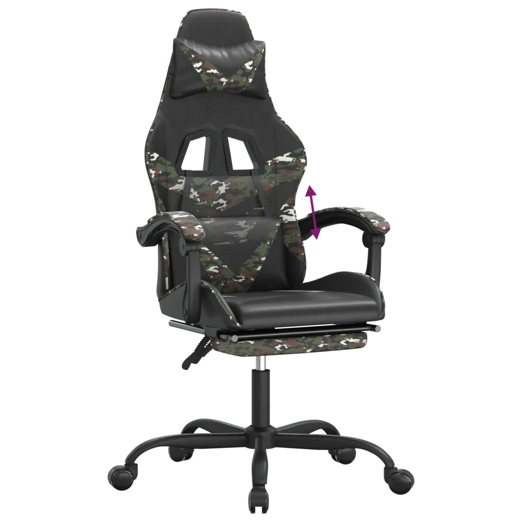 Sedia da Gaming | Sedia da e-sports con Poggiapiedi Nero e Mimetico in Similpelle