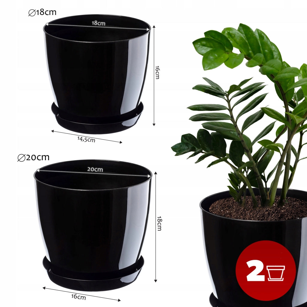 Vaso da fiori KADAX, fioriera, coperchio, 18+20 cm, supporto per fiori, plastica nera, 2 pezzi.
