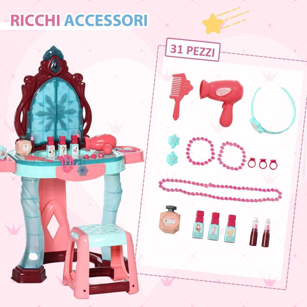 EasyComfort Set Toeletta con Sgabello per Bambini da 3-6 Anni, Luci, Musica e Accessori Inclusi