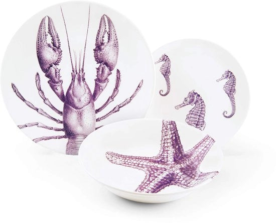 Tavola di presentazione Flore e Fauna, ceramica, viola