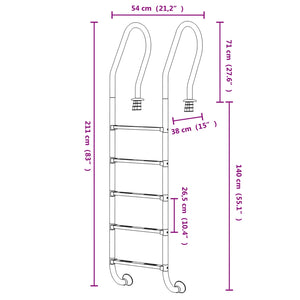 Scala per Piscina 54x38x211 cm Acciaio Inox 304 93457