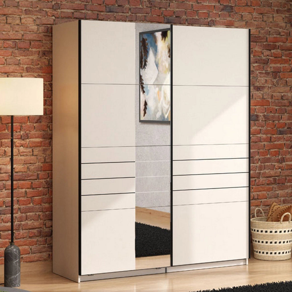 Armadio Camera da Letto Vialone, Guardaroba Grande Appendiabiti, 145.5x217.5h cm Bianco Crema