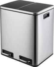 Doppio Cestino di 30 litri (2 x 15L), Aspirapolvere a Pedali con 2 Cestini - Cestini per la Doppia Raccolta dei Rifiuti - Cestino per la Differenziazione dei Rifiuti - Doppio Cestino in Acciaio Inox - Argento