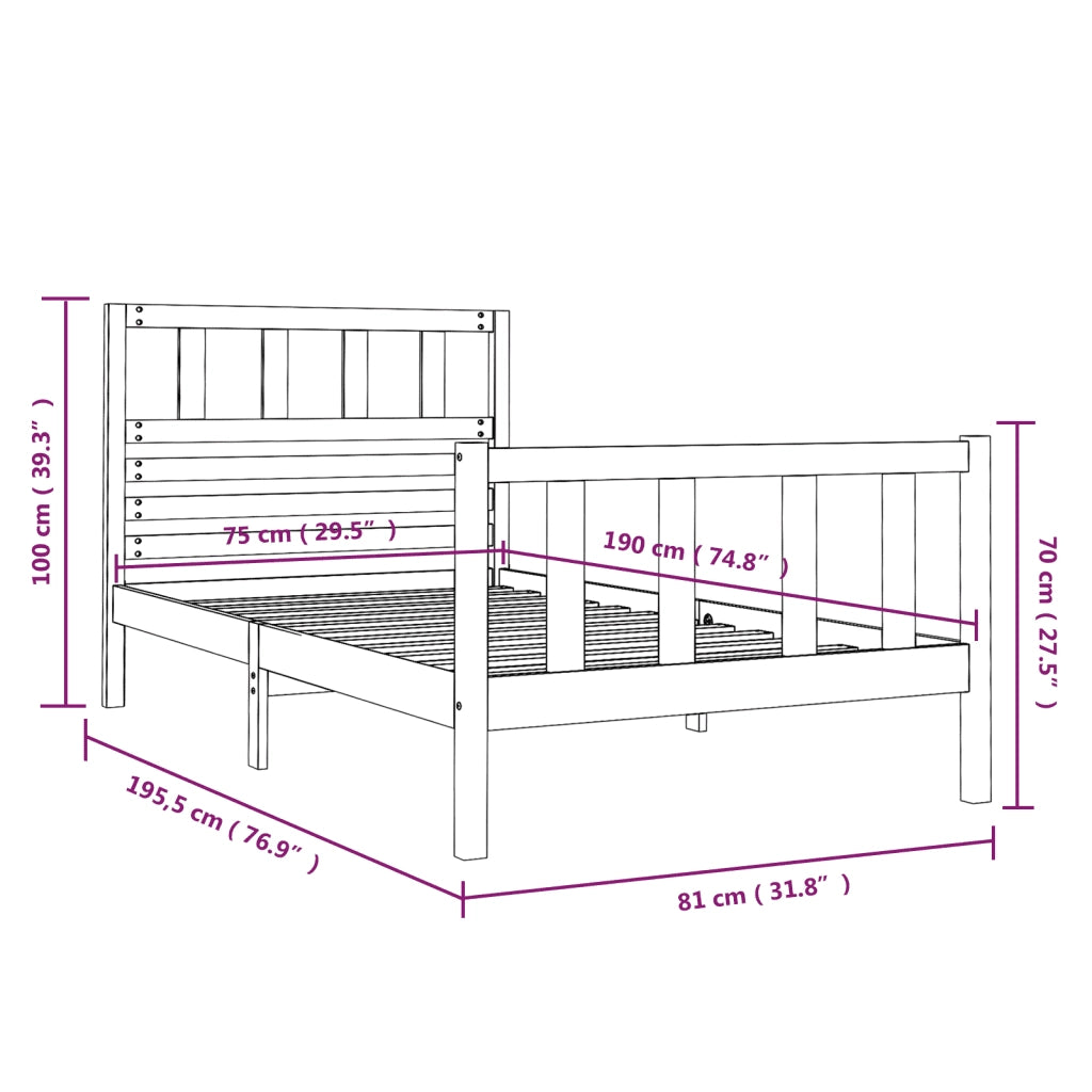 Letto singolo | Letto per adulti | Giroletto Nero 75x190 cm Small Single in Legno Massello